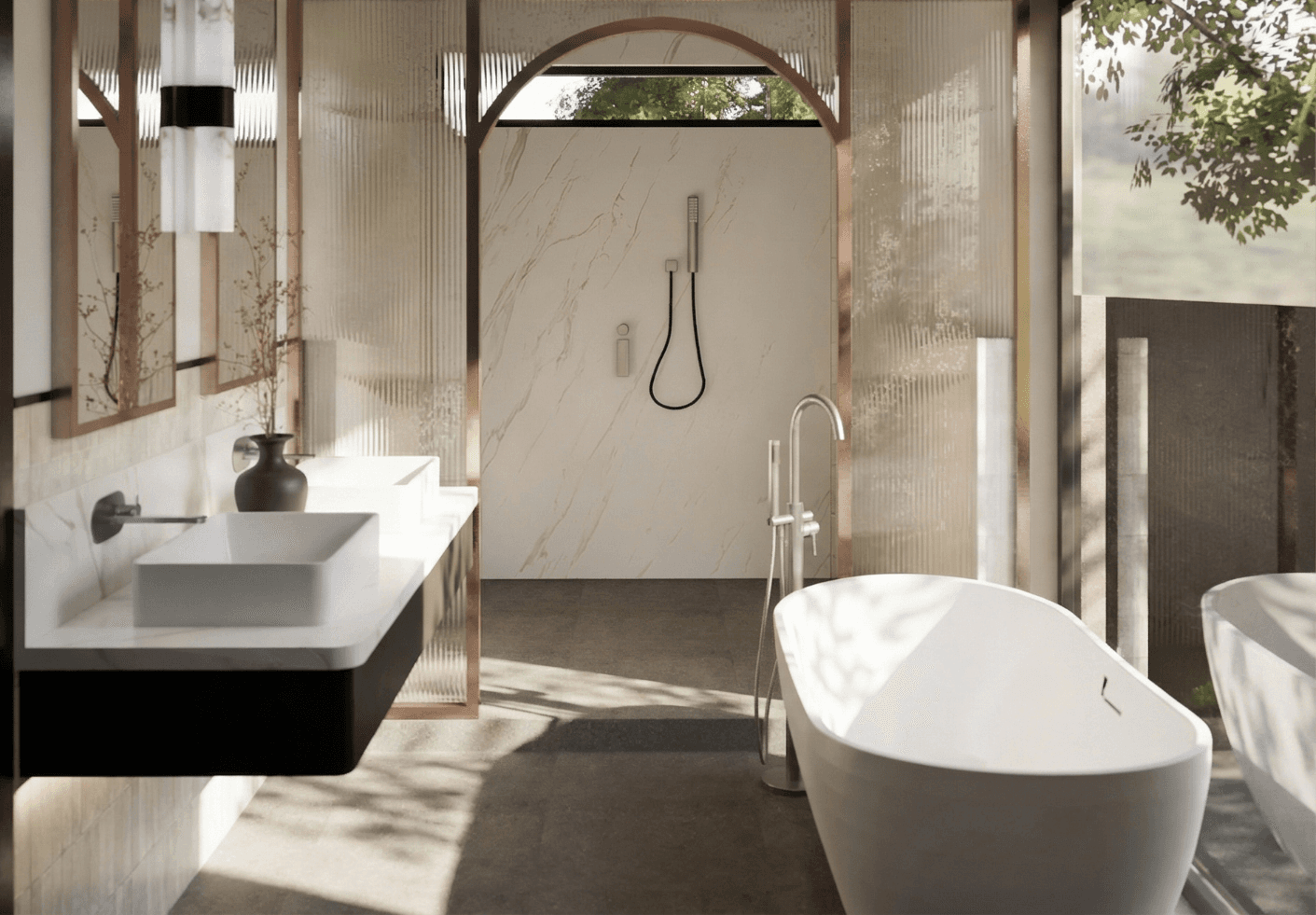CI House: Bathroom with garden views