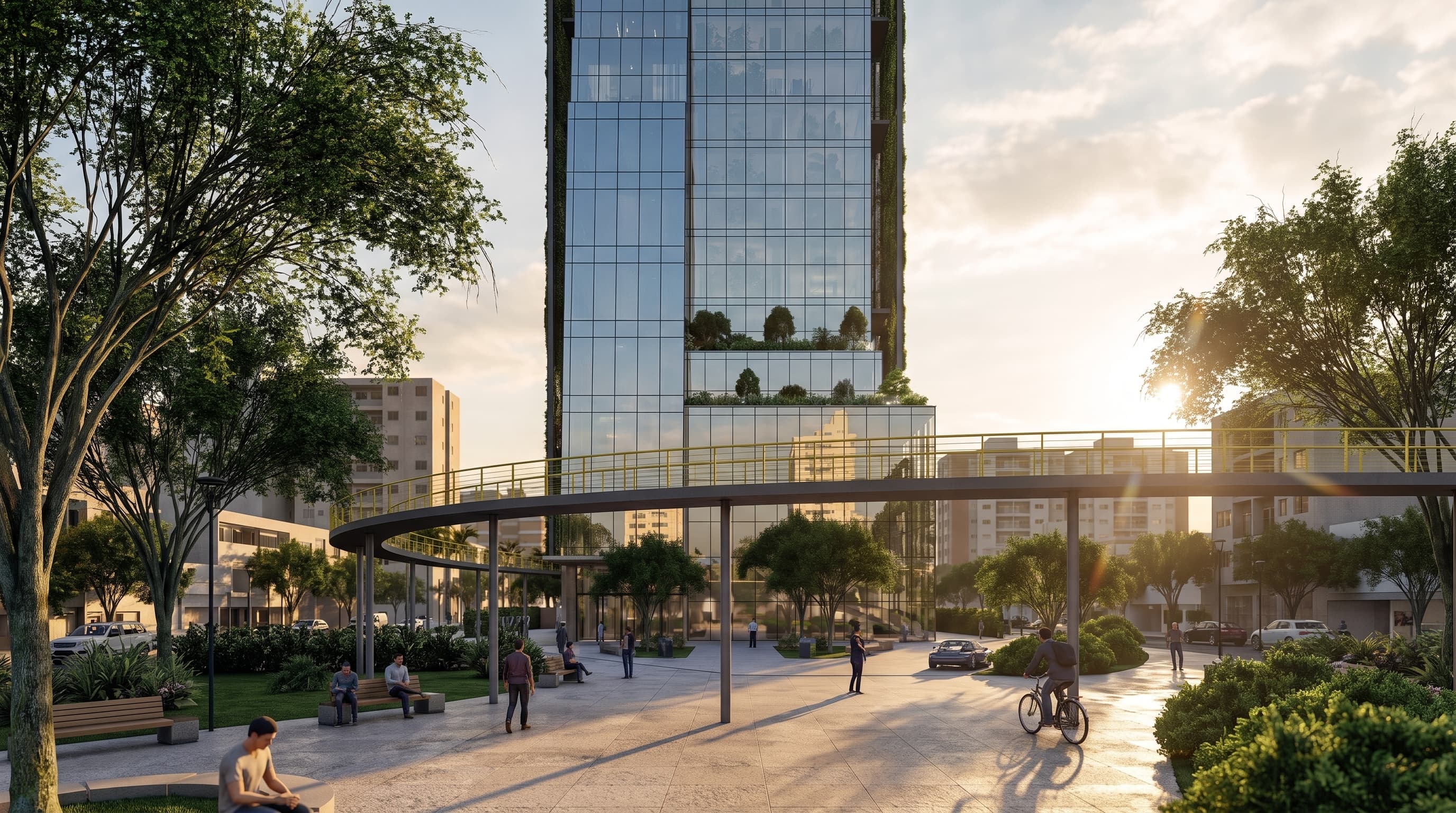 RPHV: Public plaza and elevated walkway