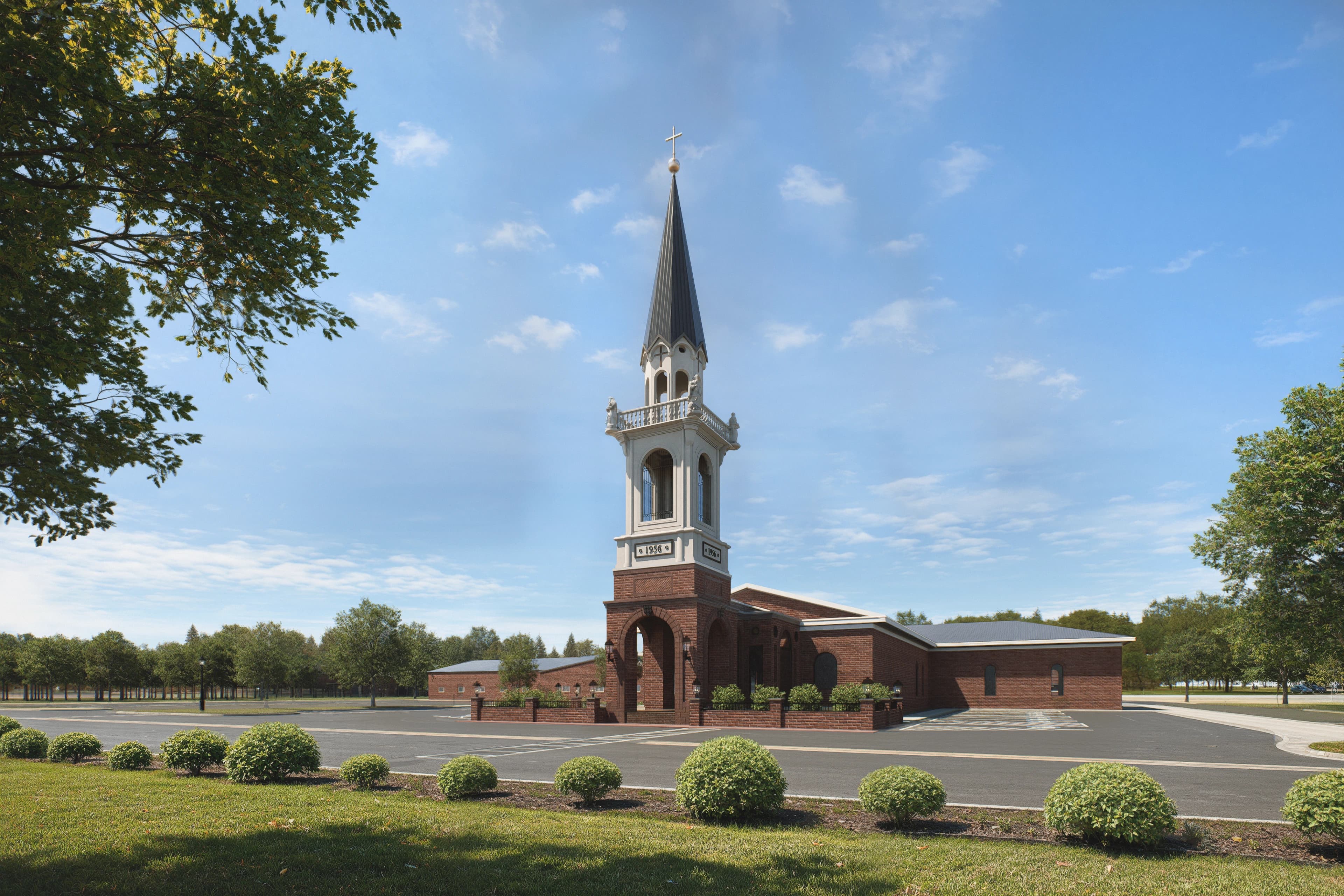 Church Bell Tower: Bell tower and landscaped approach